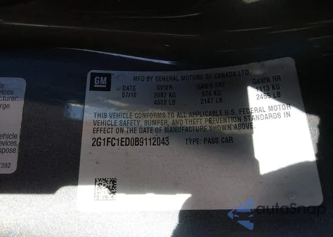 2011 Chevrolet Camaro Lt из США, поврежденный, VIN 2G1FC1ED0B9112043